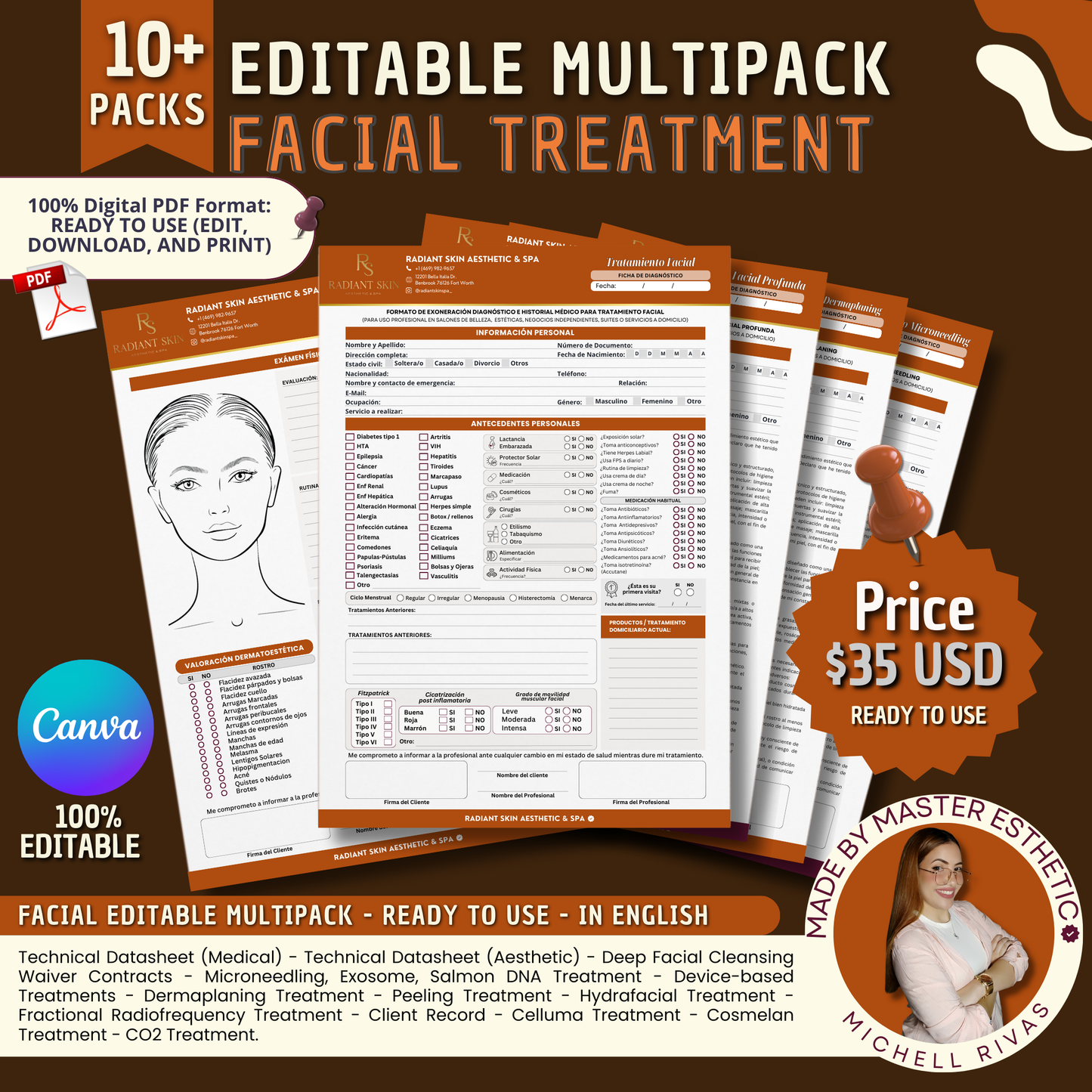 EDITABLE FORMATS MULTIPACK CANVA / FACIAL TREATMENT - IN ENGLISH
