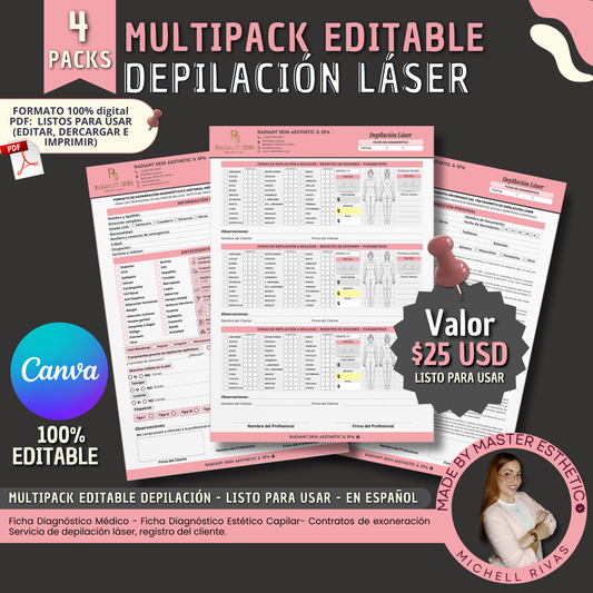 MULTIPACK FORMATOS EDITABLES CANVA / DEPILACIÓN LÁSER  - ESPAÑOL