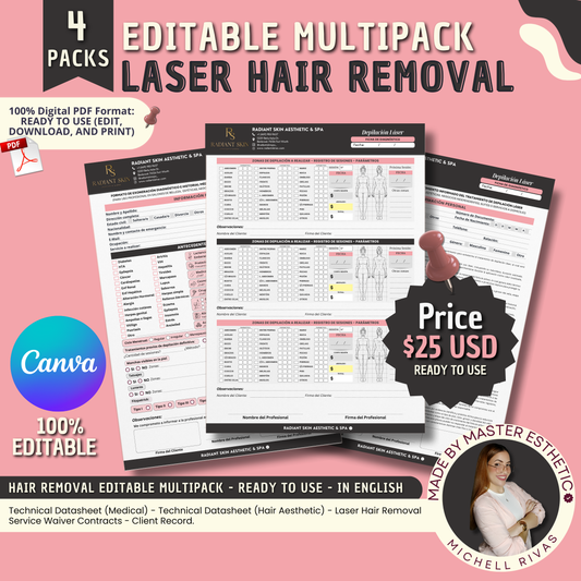 EDITABLE FORMATS MULTIPACK CANVA / LASER HAIR REMOVAL - IN ENGLISH
