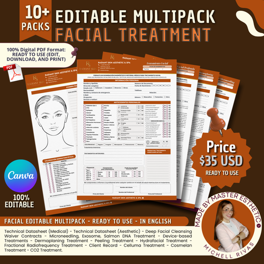 EDITABLE FORMATS MULTIPACK CANVA / FACIAL TREATMENT - IN ENGLISH