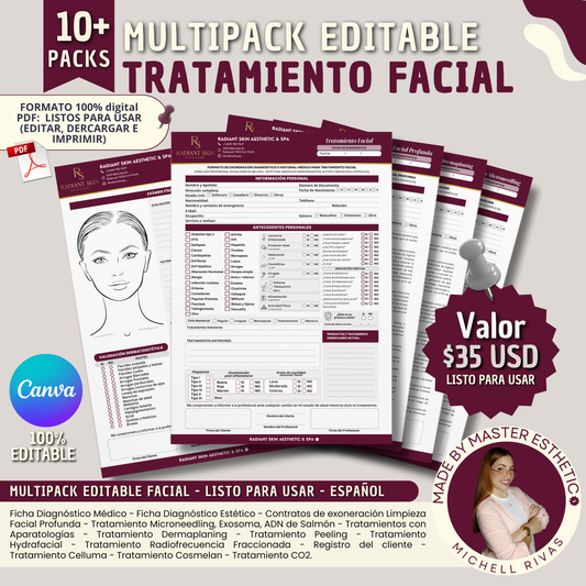 MULTIPACK FORMATOS EDITABLES CANVA / TRATAMIENTO FACIAL - ESPAÑOL